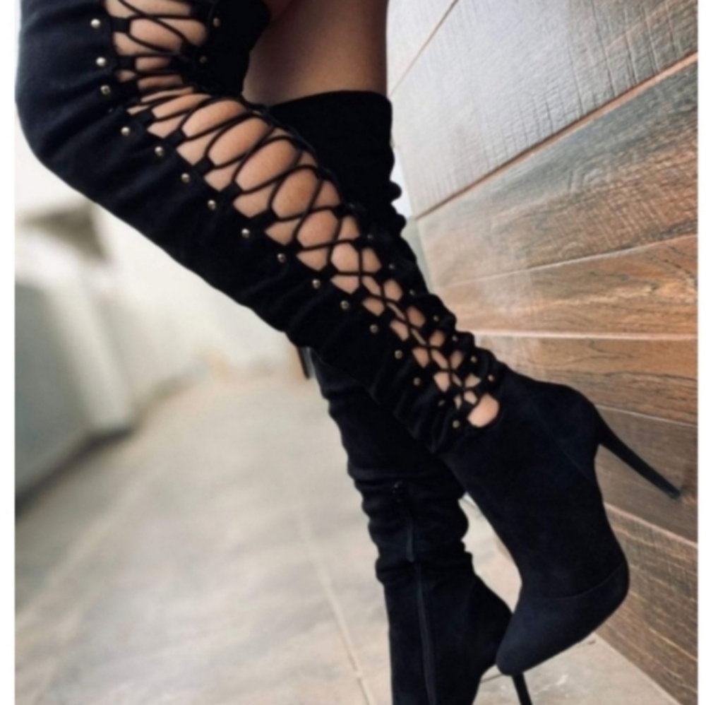 LAST! Thigh High Lace Up Stiletto Boots